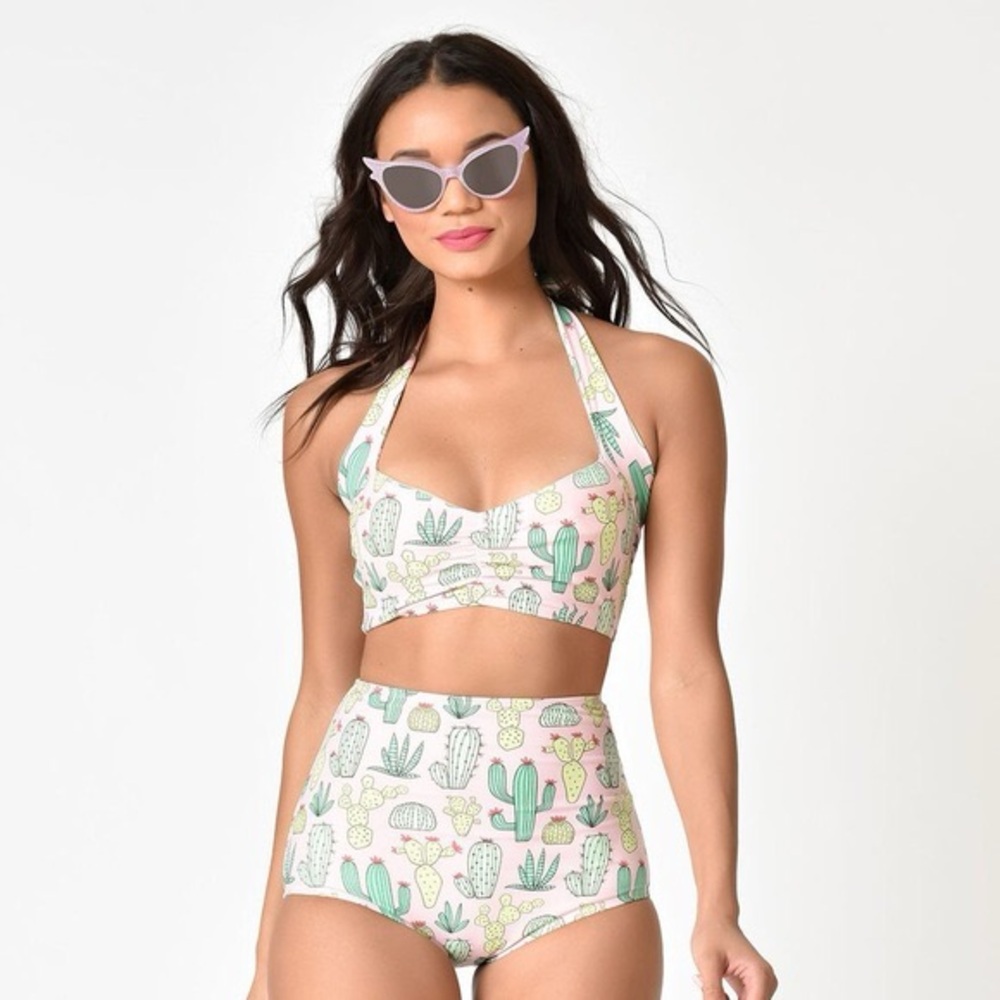 Cactus Pattern Halter Bikini Set